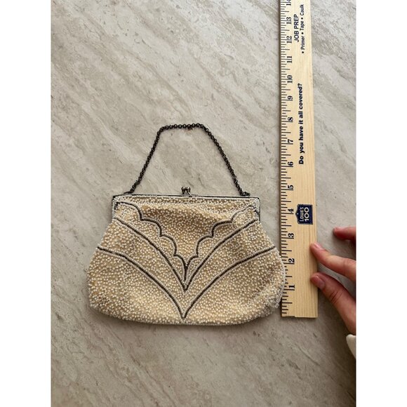 Vintage Beaded Evening Clutch Purse Chain Handle & Metal Frame Old Hollywood - Picture 5 of 5